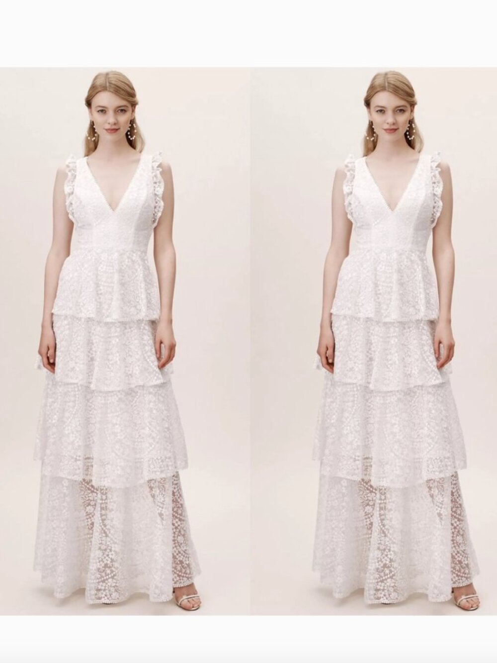 ML Monique Lhuillier White Annella Wedding Maxi Tiered Dress NWT
